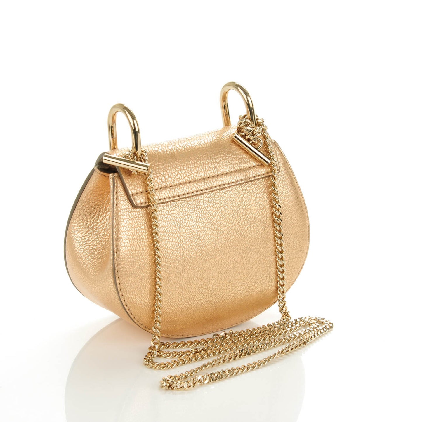 Metallic Grained Goatskin Nano Drew Shoulder Bag Abstract Gold
