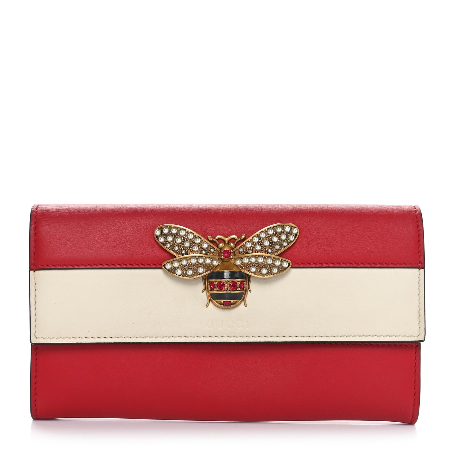 Calfskin Queen Margaret Flap Wallet Hibiscus Red Mystic White
