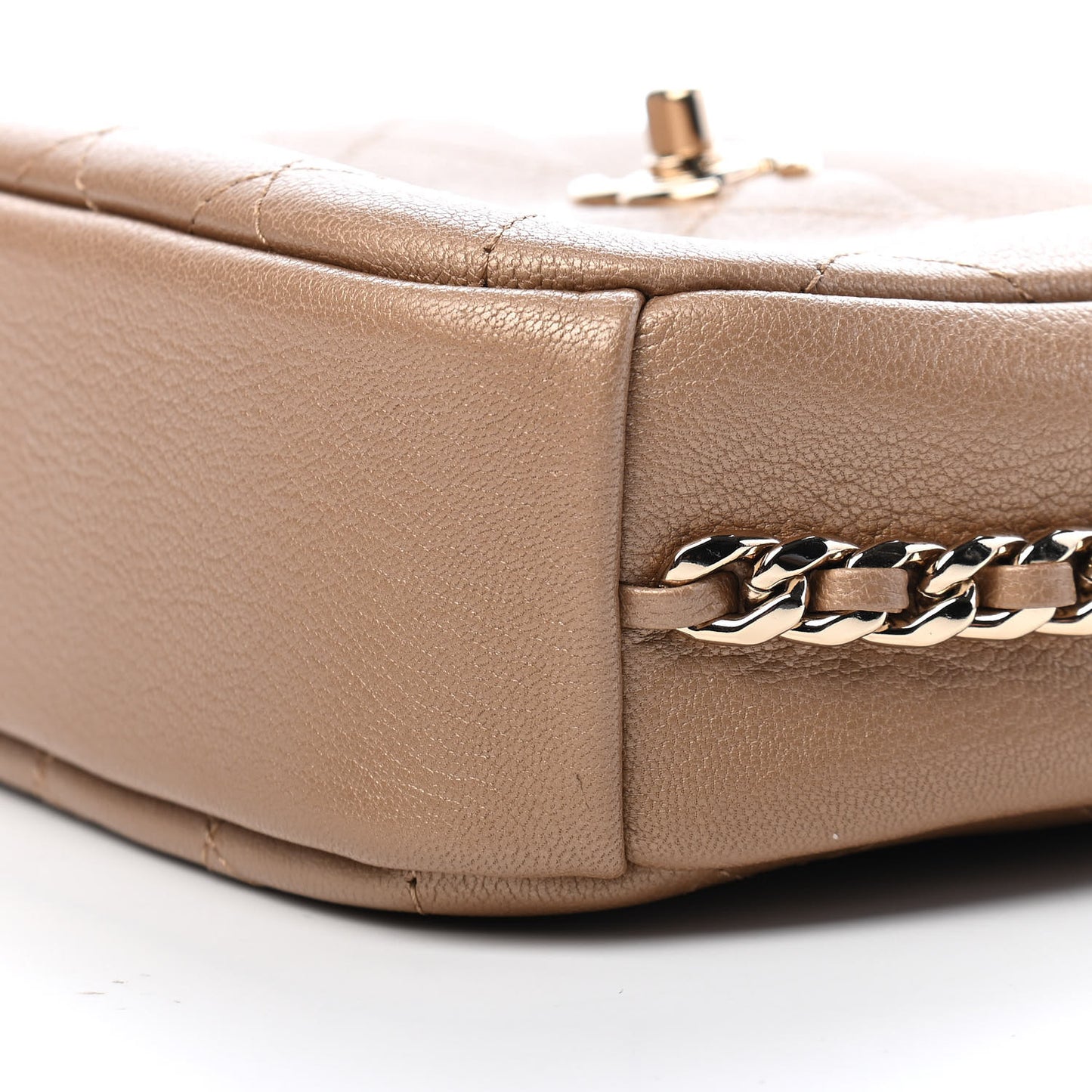 Metallic Goatskin Small Casual Trip Camera Case Beige