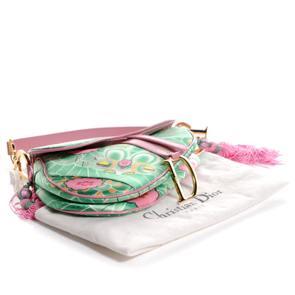 Christian Dior Satin Tassel Koi Saddle Bag Green Pink 4 of 7