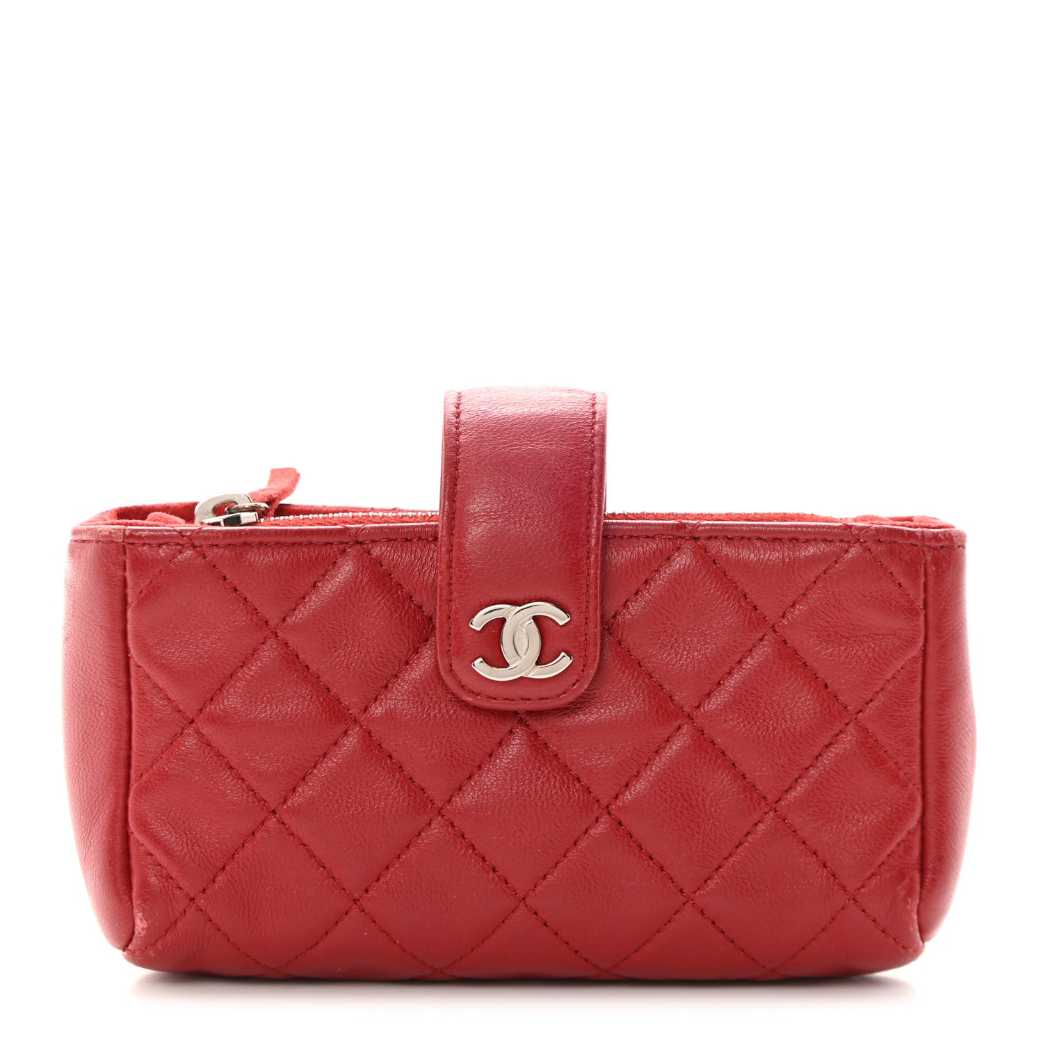 Chanel Lambskin Quilted Mini Phone Holder Clutch Red 1 of 13