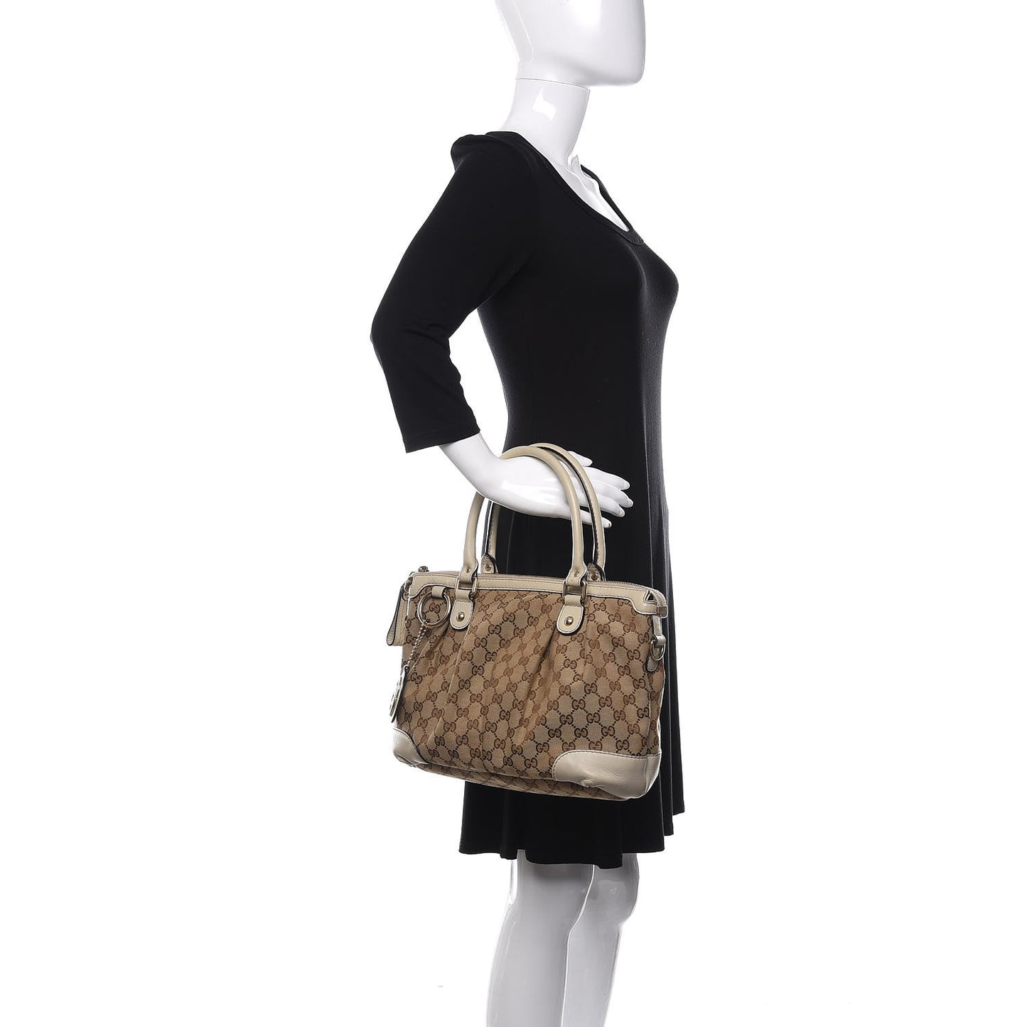 Monogram Margaux Calfskin Medium Sukey Top Handle Bag Beige Ebony Mystic White
