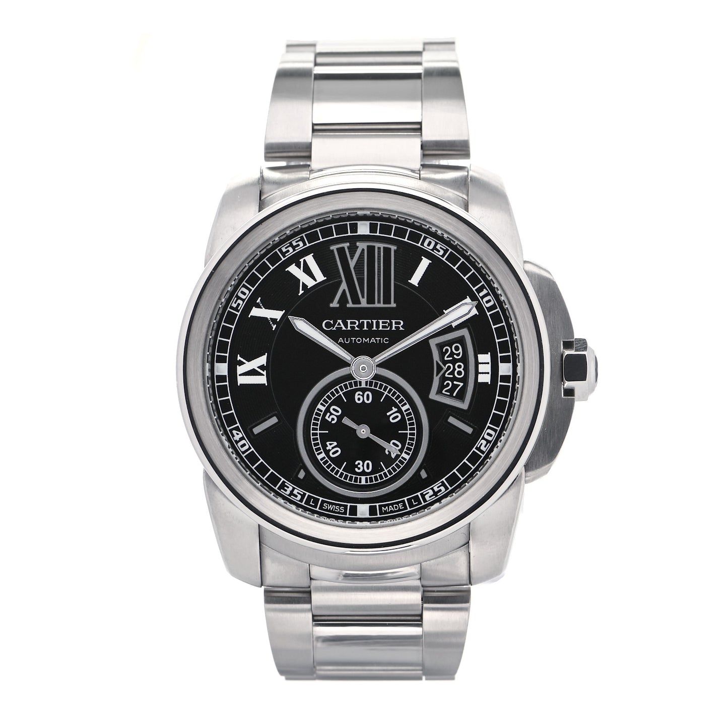 Stainless Steel 42mm Calibre de Cartier Automatic Watch Black