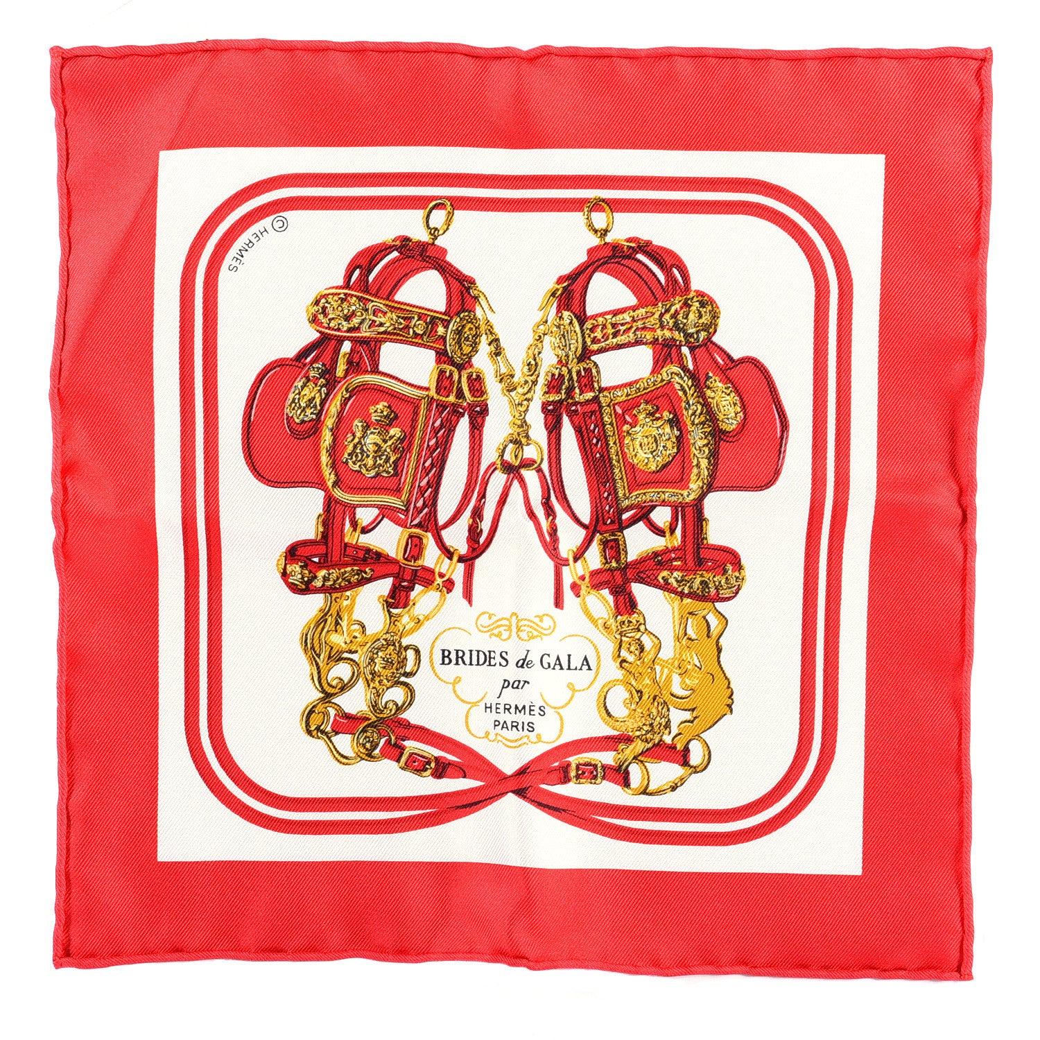 Hermes Silk Brides de Gala Nano Scarf 20 Rouge White Or 1 of 6