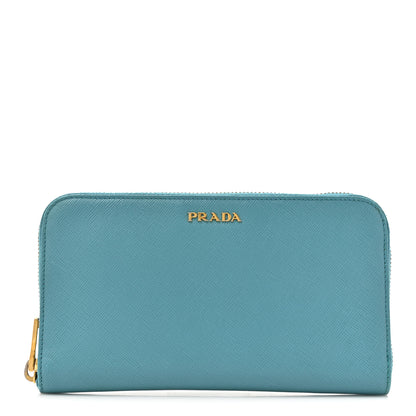 Prada Saffiano Metal Zip Around Wallet Turchese Talco 1 of 12