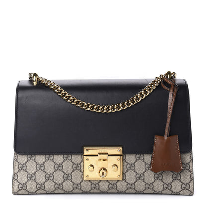 Gucci GG Supreme Monogram Calfskin Medium Padlock Shoulder Bag Beige Black Cuir 1 of 14