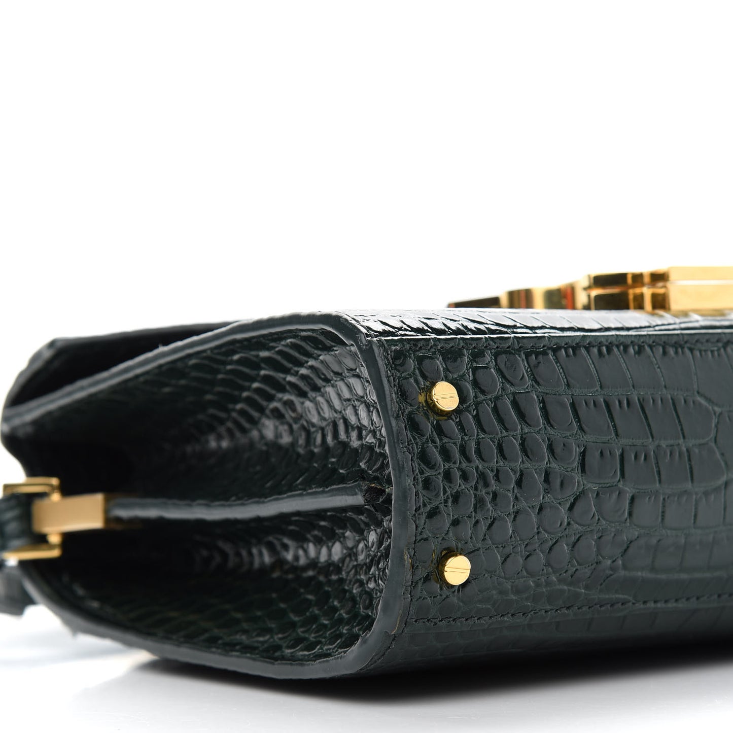 Calfskin Crocodile Embossed Mini Classic Monogram Cassandra Top Handle Green