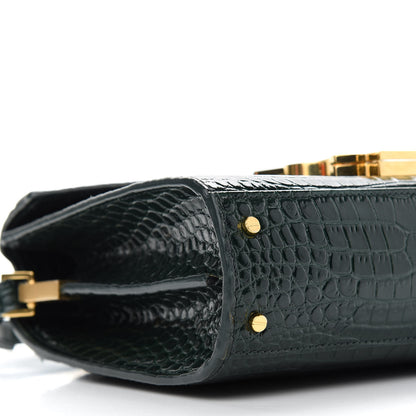 Saint Laurent Calfskin Crocodile Embossed Mini Classic Monogram Cassandra Top Handle Green 7 of 11