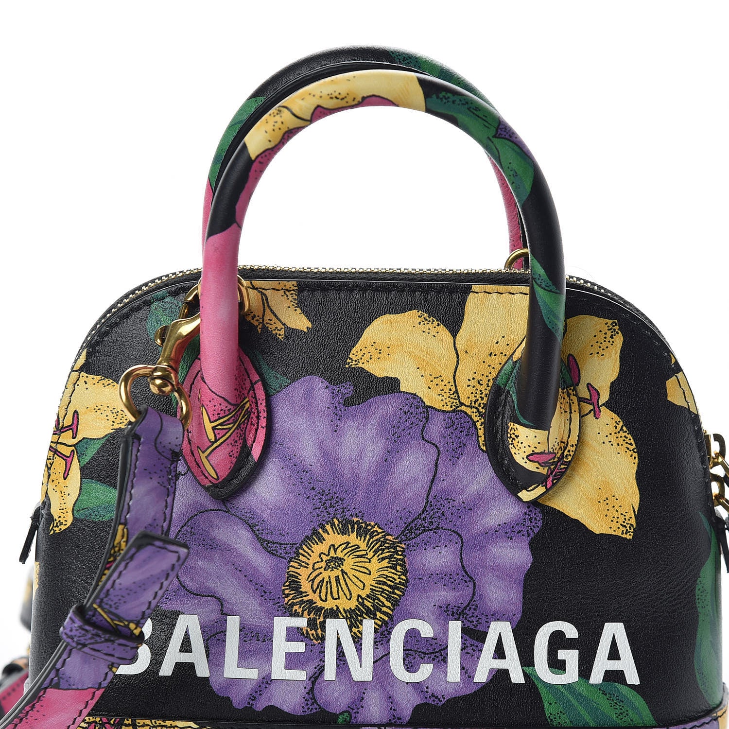 Balenciaga Smooth Calfskin Lush Floral Print XXS Ville Top Handle Bag Black Multicolor 8 of 8