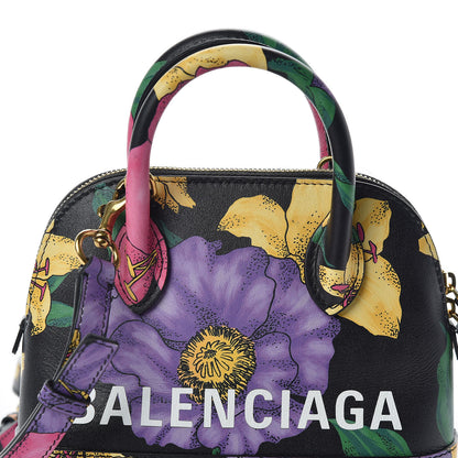Balenciaga Smooth Calfskin Lush Floral Print XXS Ville Top Handle Bag Black Multicolor 8 of 8