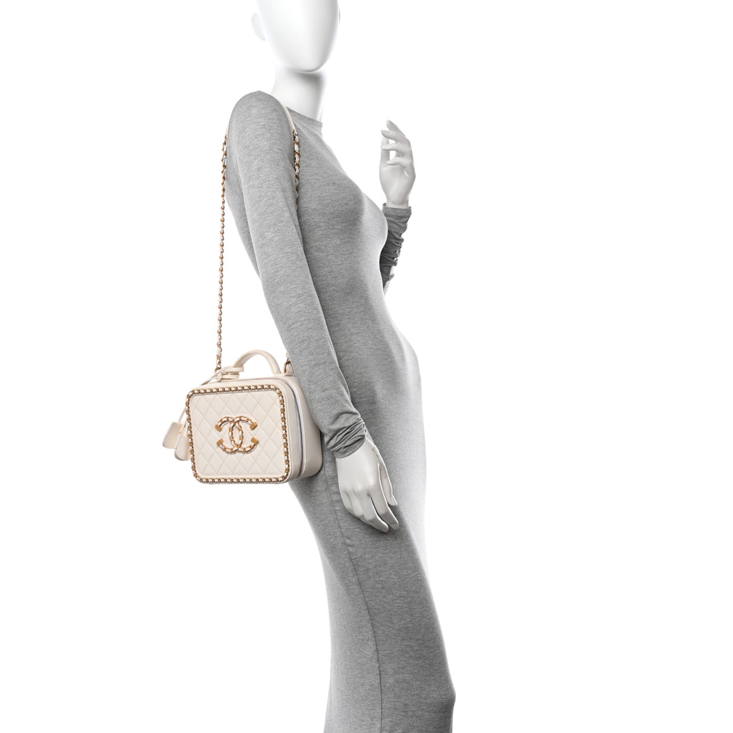 Goatskin Quilted Medium CC Filigree Vanity Case White