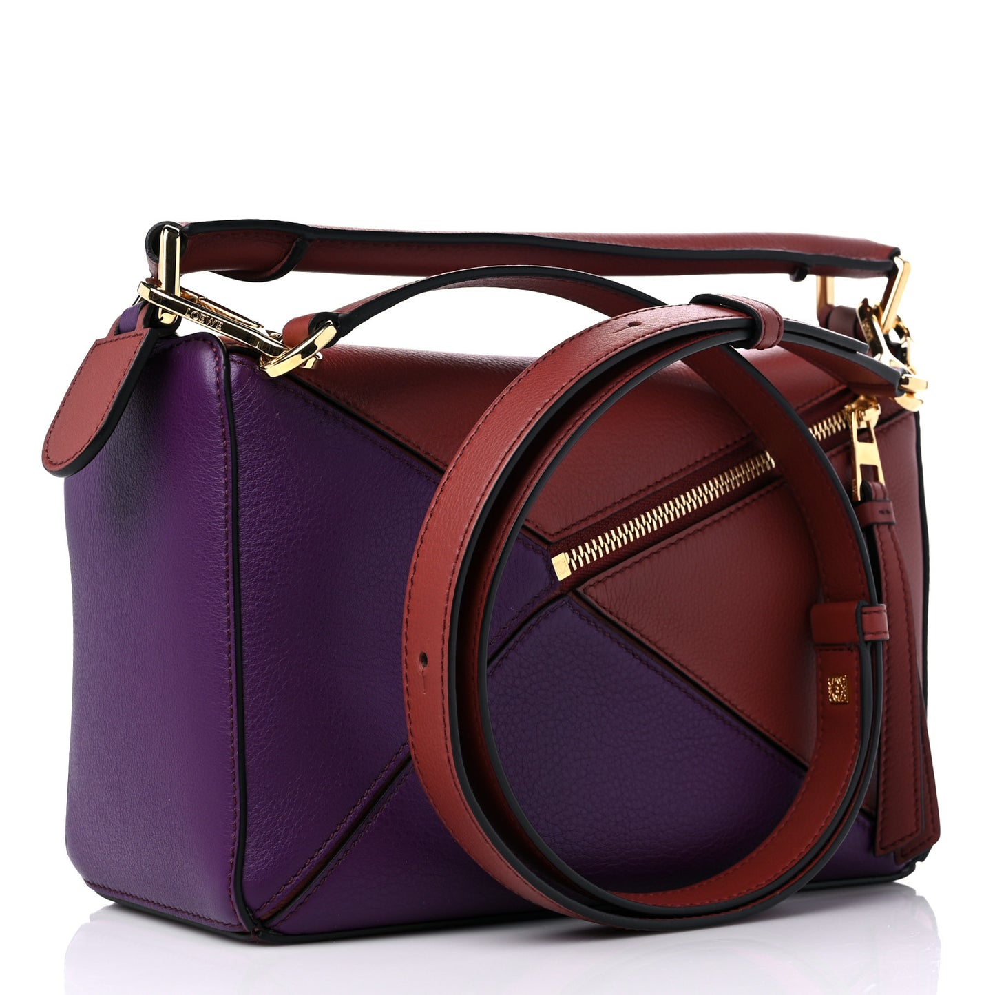 Calfskin Small Puzzle Bag Dark Rust Dark Purple