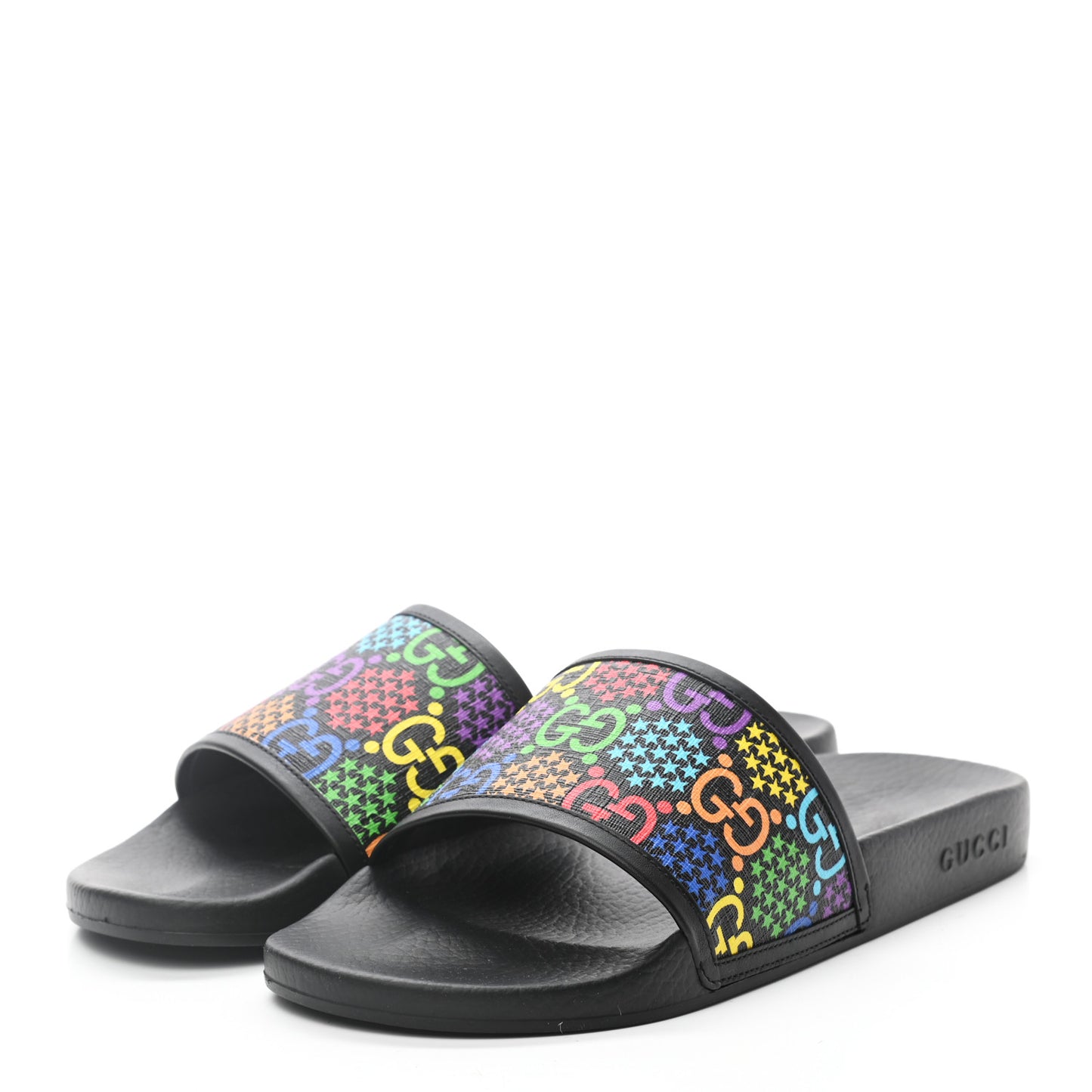 GG Supreme Monogram Psychedelic Mens Slide Sandals 9 Black Multicolor