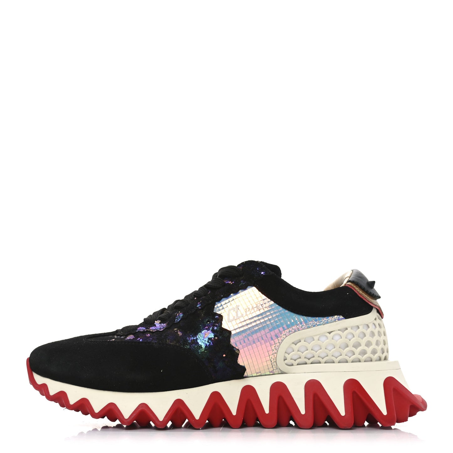 Suede Mesh Calfskin Loubishark Sneakers 40 Black Multicolor