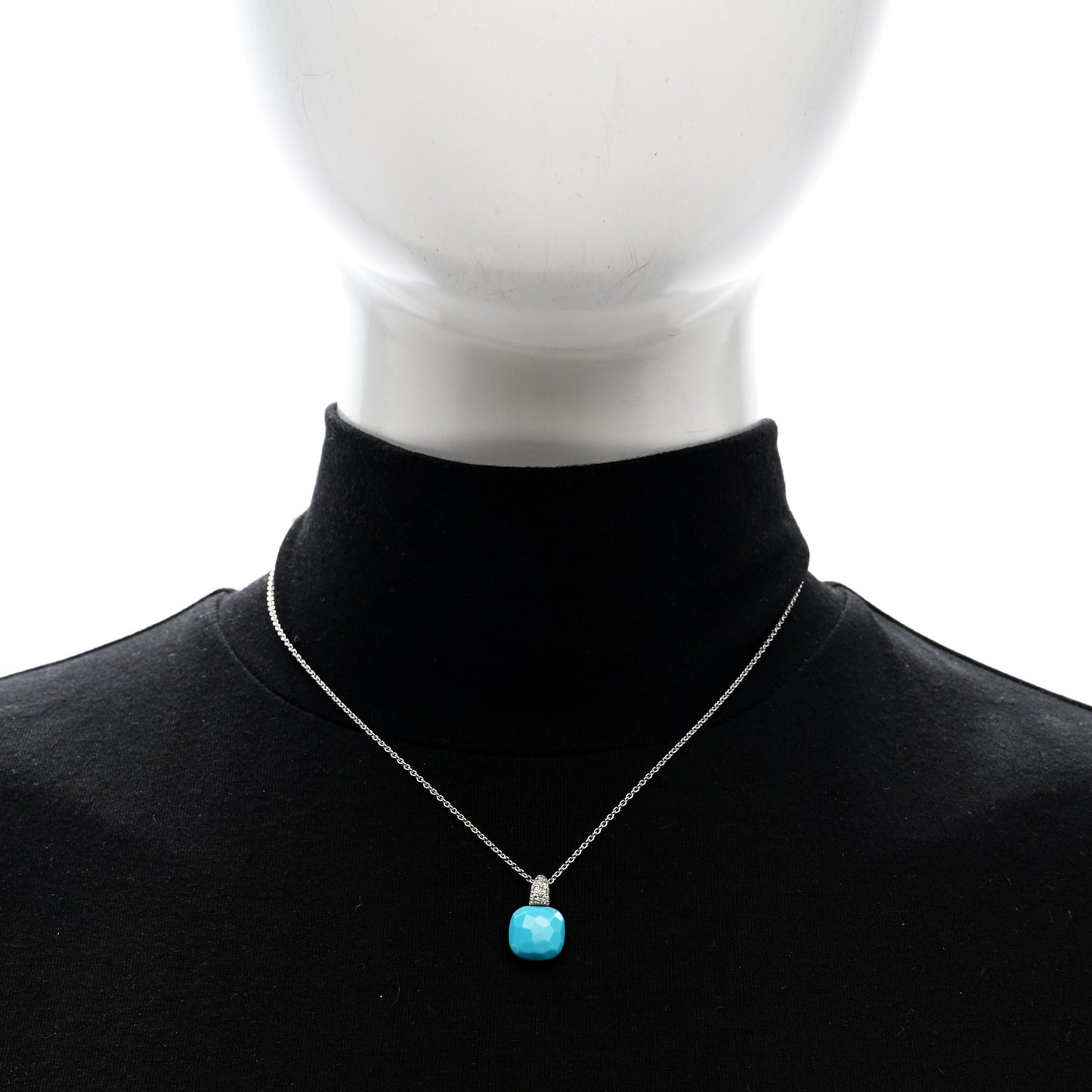 18K White Gold Diamond Turquoise Capri Pendant Necklace