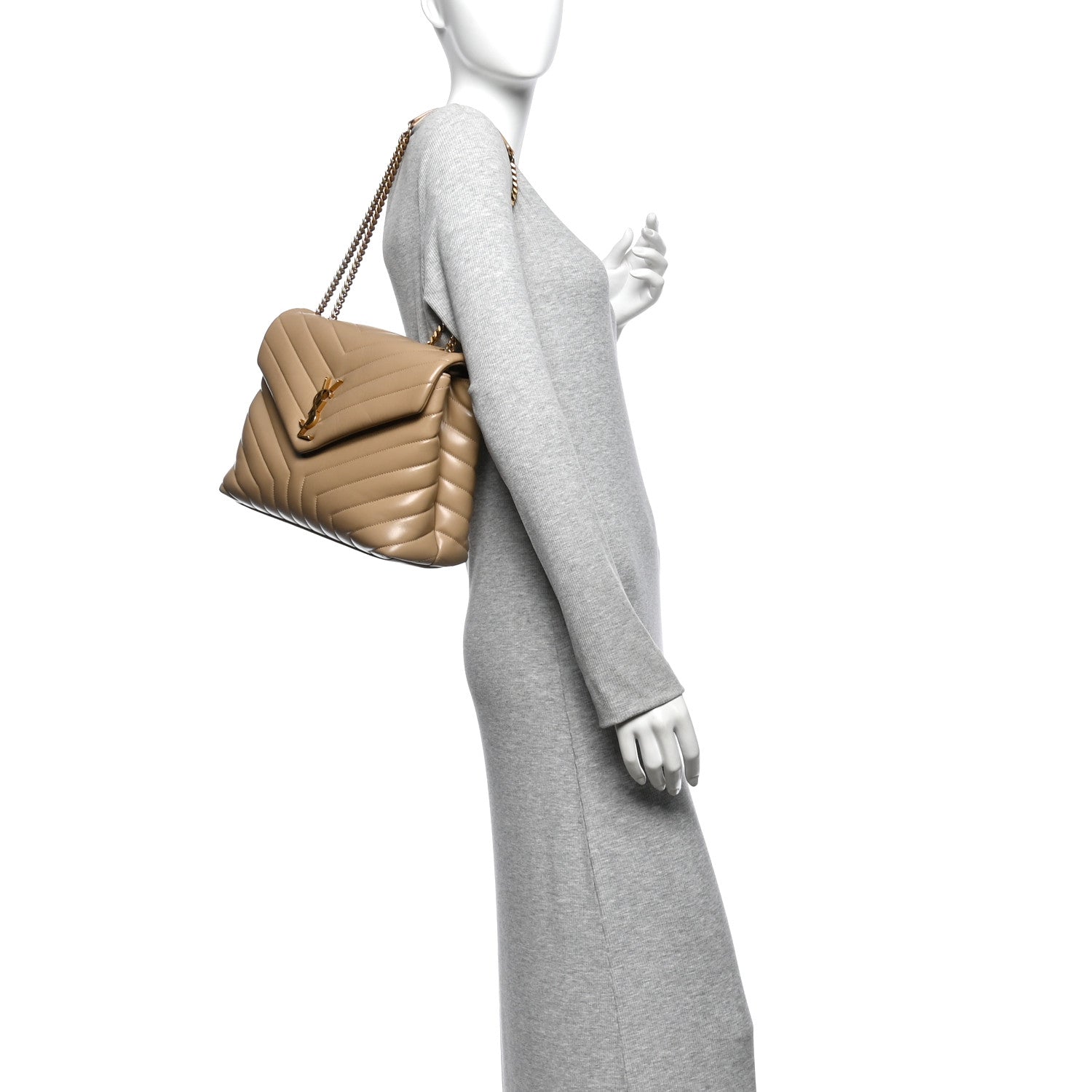 Saint Laurent Calfskin Y Quilted Monogram Medium Loulou Chain Satchel Dark Latte 2 of 10