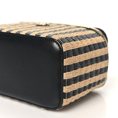Chanel Raffia Jute Striped Small Vanity Case With Chain Black Beige 10 of 11