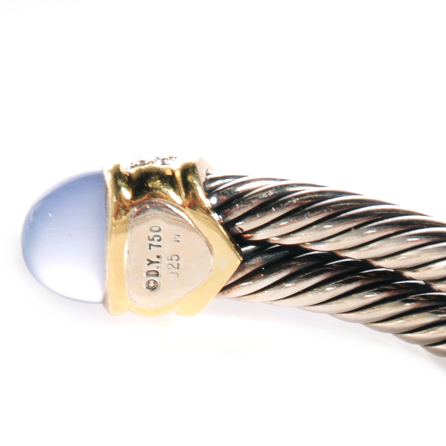 Sterling Silver and 18k Gold Diamond Blue Chalcedony Double Cuff