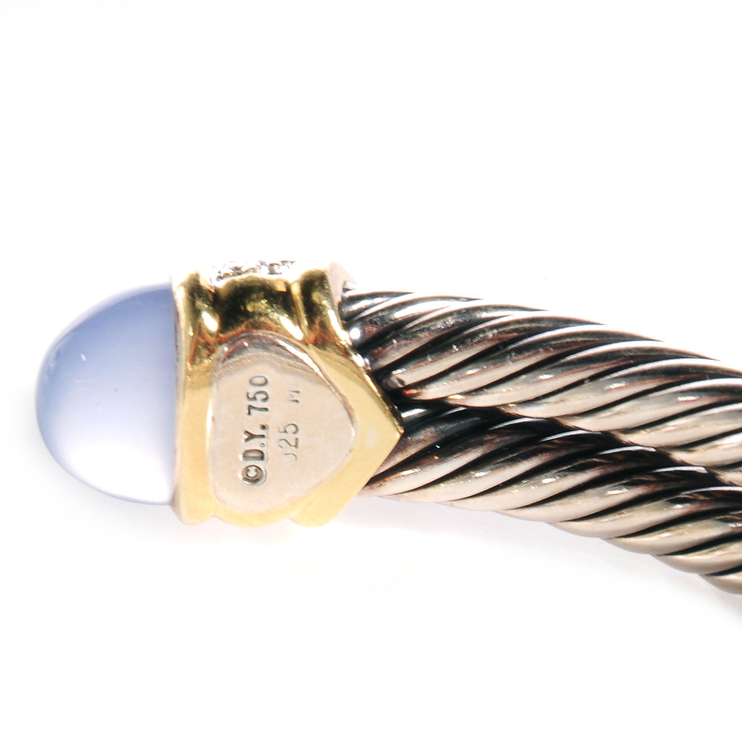David Yurman Sterling Silver and 18k Gold Diamond Blue Chalcedony Double Cuff 5 of 6