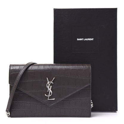 Saint Laurent SAINT LAUREN Croc Embossed Monogram Envelope Chain Wallet Dark Anthracite 10 of 10