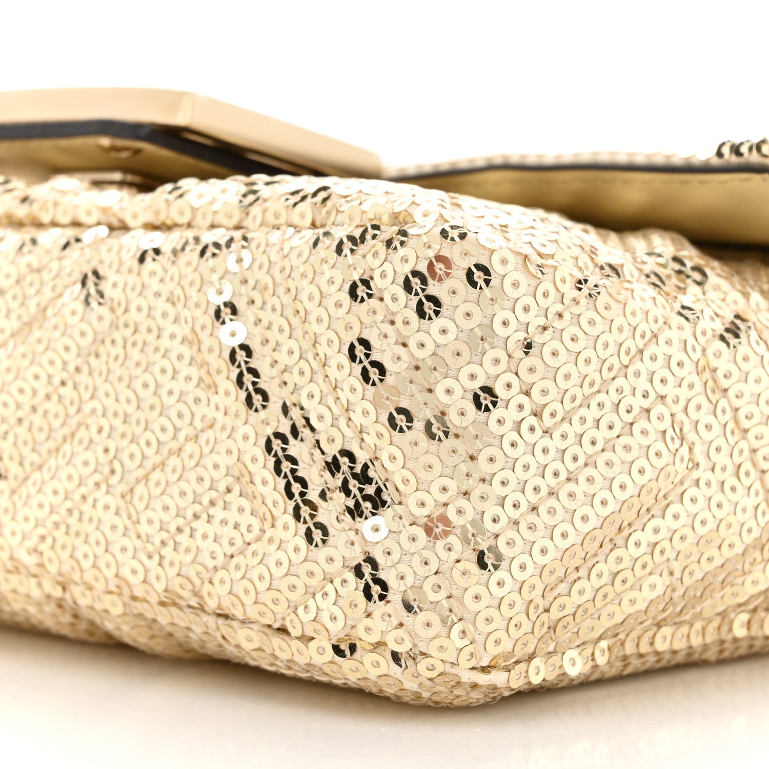 Fendi Ricamo Sequin Paillettes Vitello Grace FF Mini Baguette Oro Chiaro 9 of 10