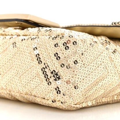 Fendi Ricamo Sequin Paillettes Vitello Grace FF Mini Baguette Oro Chiaro 9 of 10