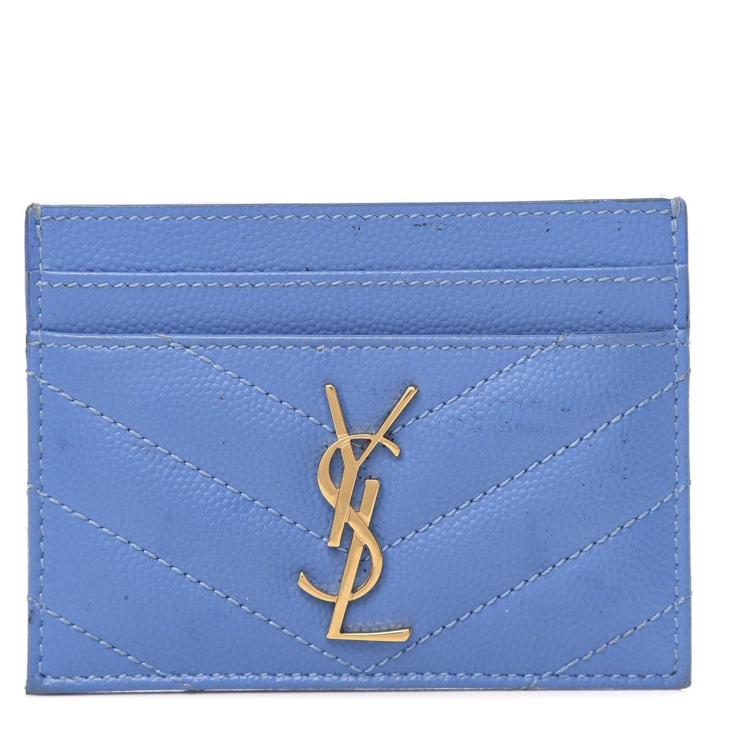 Grain De Poudre Matelasse Monogram Credit Card Case Blue Clair