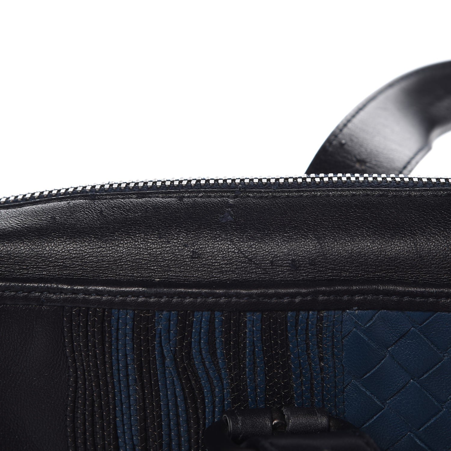 Bottega Veneta Calfskin Leggero Intrecciato Embroidered Briefcase Nero Black Blue 12 of 19