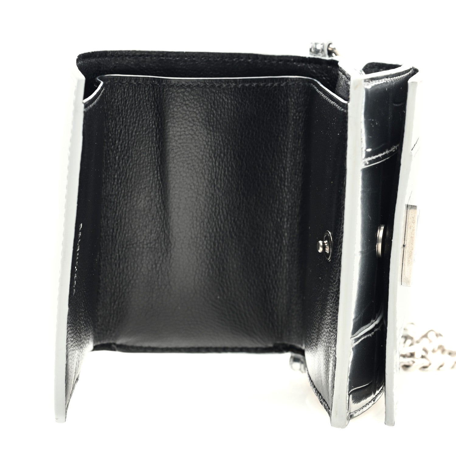 Balenciaga Metallic Calfskin Crocodile Embossed Mini Hourglass Wallet on Chain Silver 7 of 11