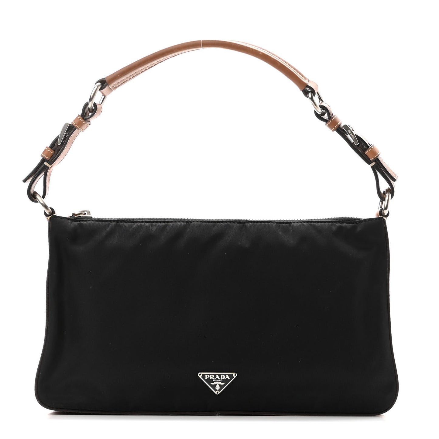 Tessuto Nylon Calfskin Shoulder Bag Black Brown