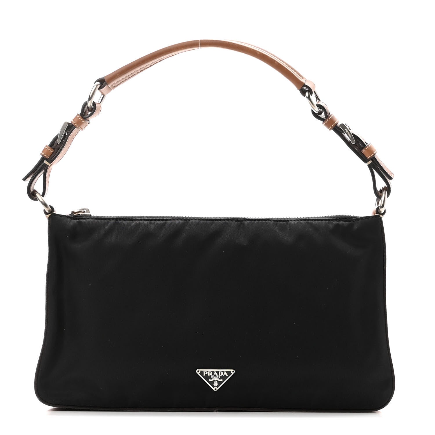 Prada Tessuto Nylon Calfskin Shoulder Bag Black Brown 1 of 9