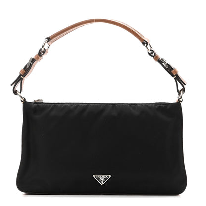 Prada Tessuto Nylon Calfskin Shoulder Bag Black Brown 1 of 9