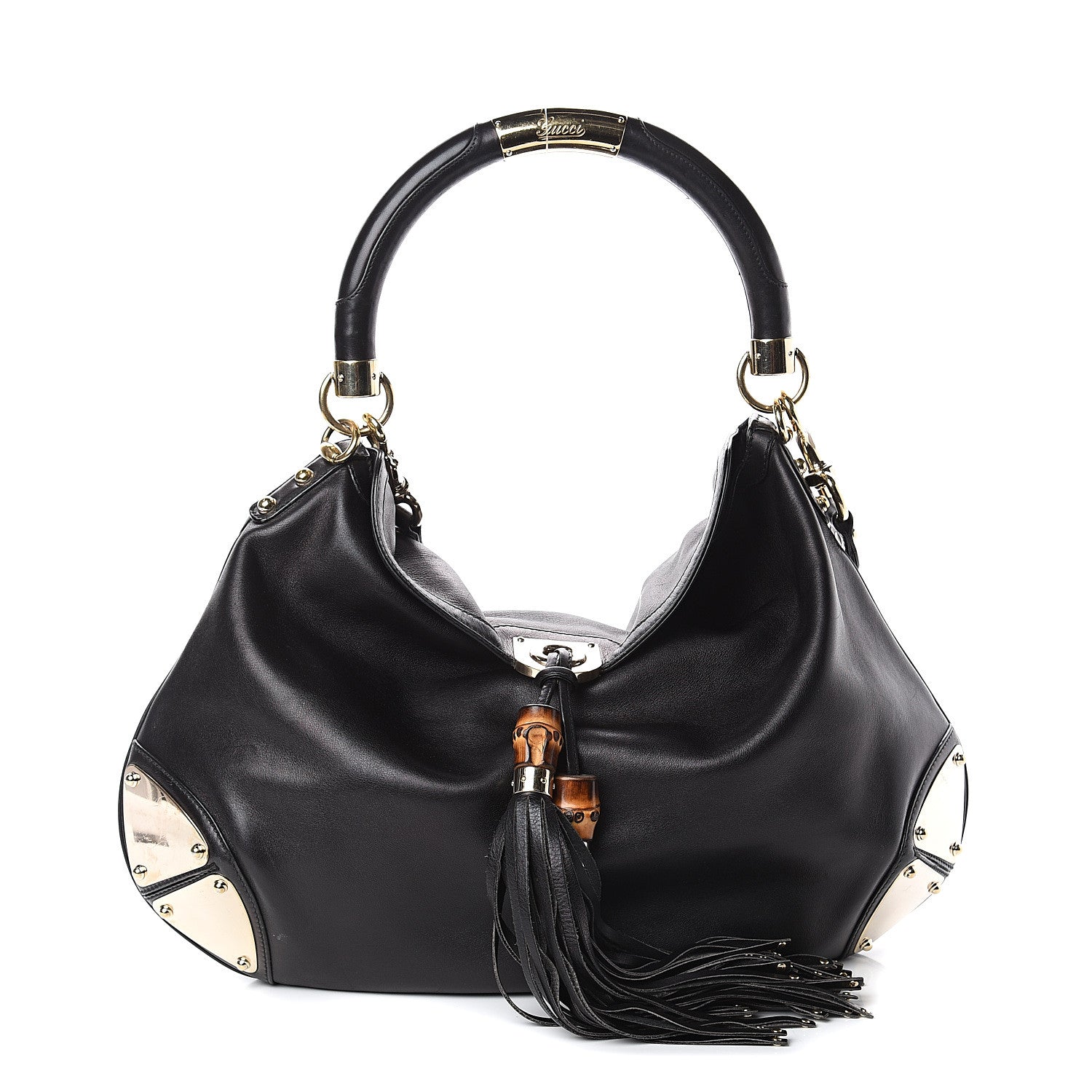 Gucci Calfskin Large Indy Top Handle Hobo Black 1 of 8