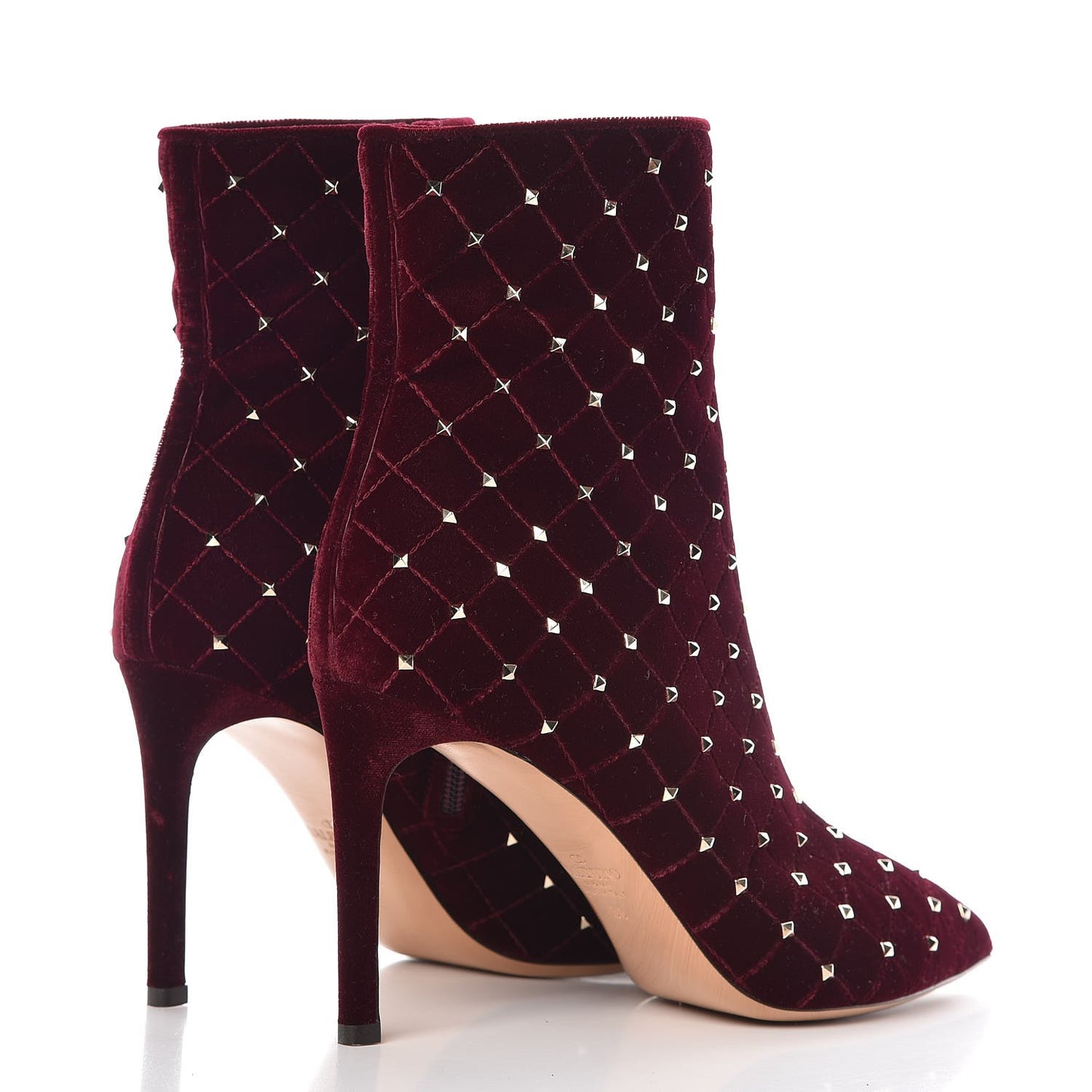 Velvet Rockstud Spike Court Ankle Booties 38 Rubino