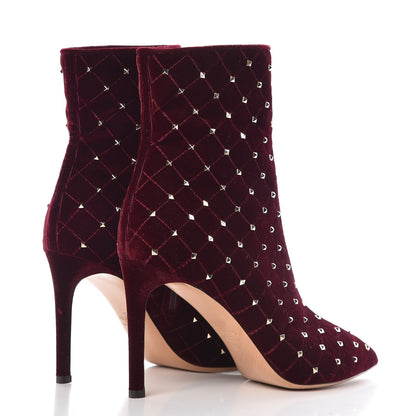 Valentino Garavani Velvet Rockstud Spike Court Ankle Booties 38 Rubino 4 of 8