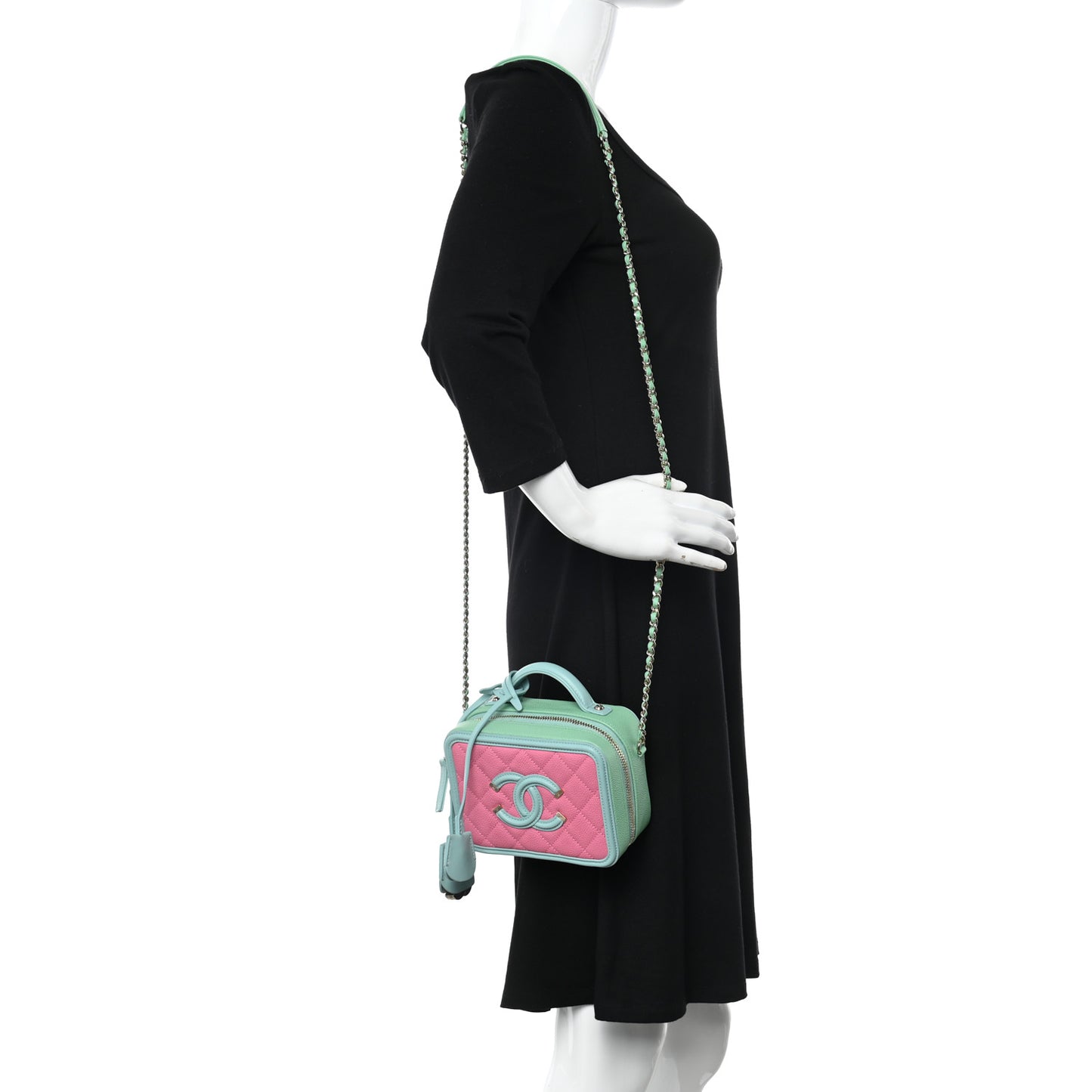 Caviar Quilted Small CC Filigree Vanity Case Pink Green Blue