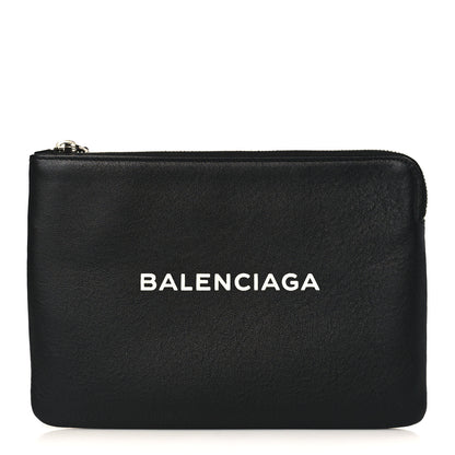 Balenciaga Calfskin Logo Medium Everyday Pouch Black 1 of 7