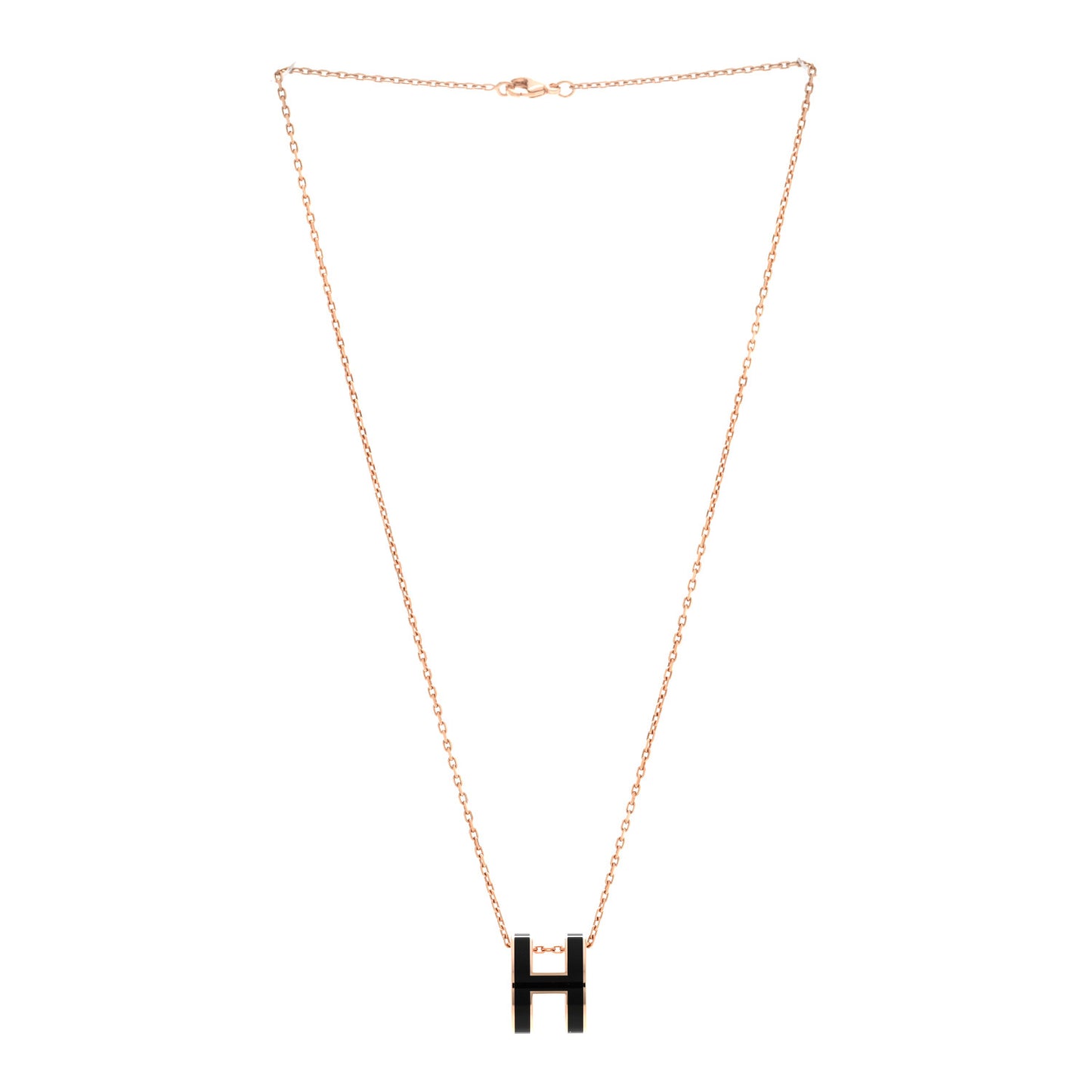 Lacquered Rose Gold Pop H Pendant Necklace Black