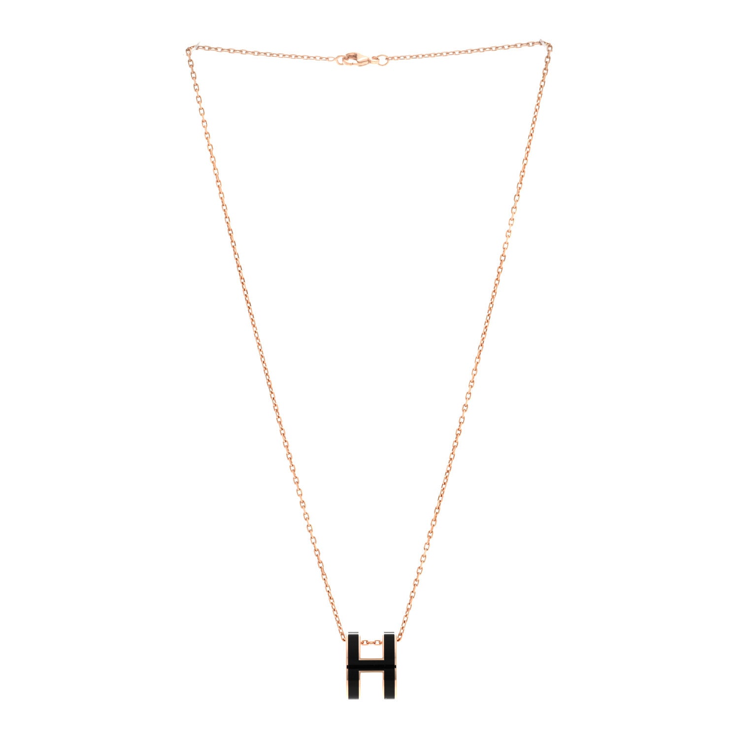 Hermes Lacquered Rose Gold Pop H Pendant Necklace Black 3 of 8