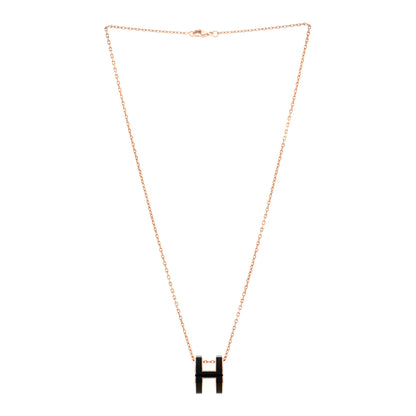 Hermes Lacquered Rose Gold Pop H Pendant Necklace Black 3 of 8