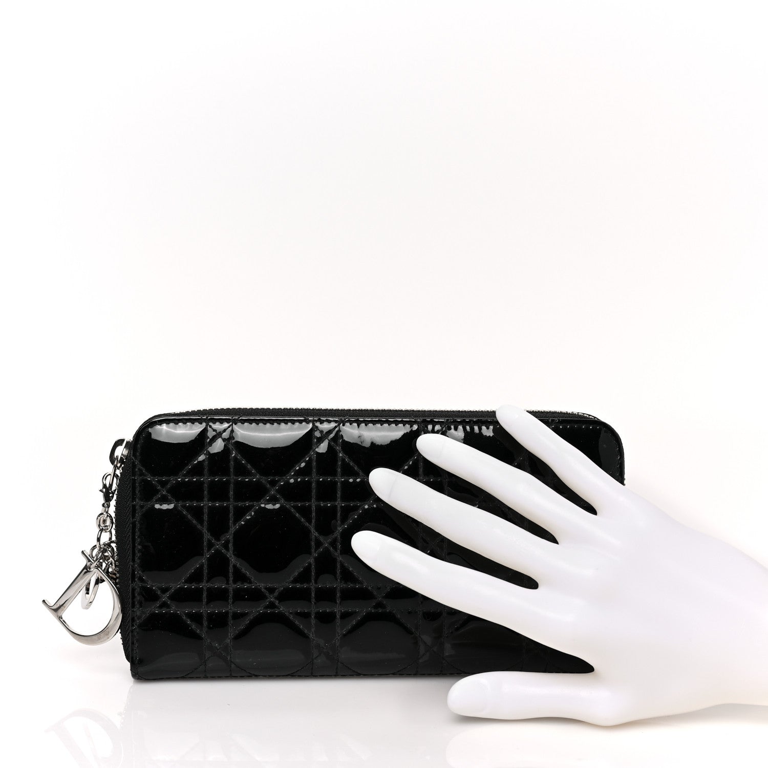 Christian Dior Patent Cannage Lady Dior Continental Zip Wallet Black 2 of 8