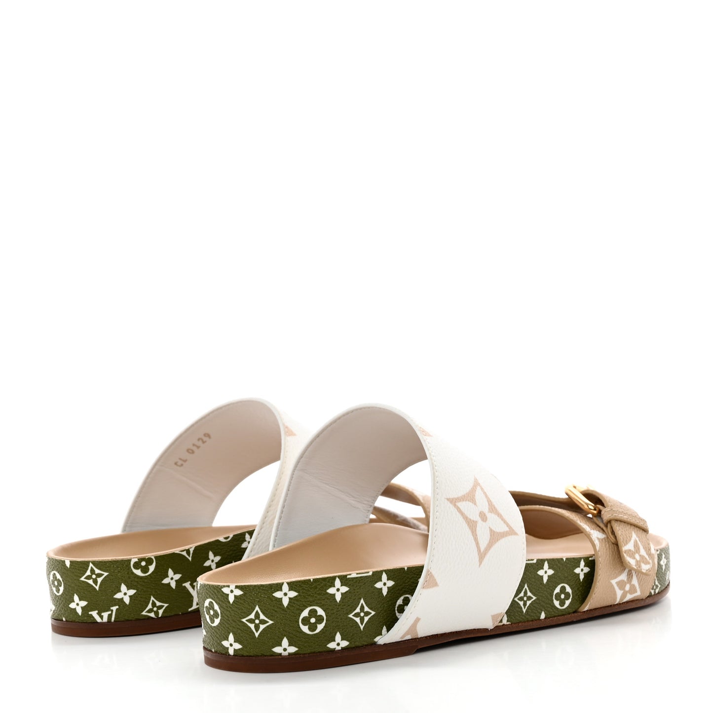 Monogram Giant Bom Dia Flat Mule Sandals 38.5 White Moka