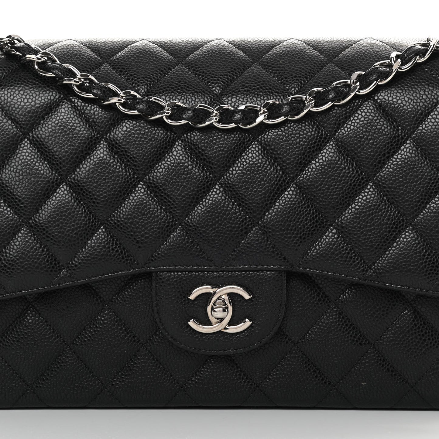 Caviar Quilted Jumbo Double Flap Black