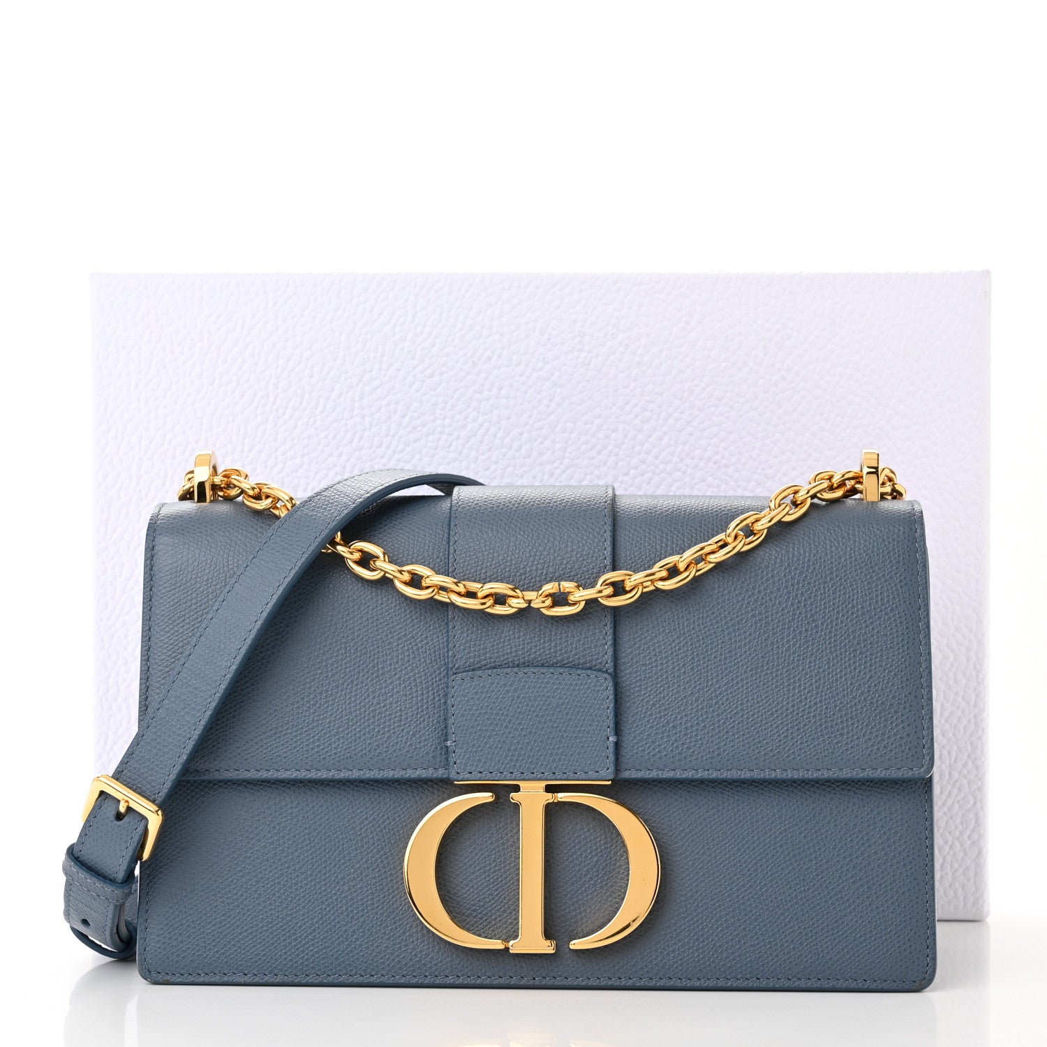 Christian Dior Grained Calfskin Embossed 30 Montaigne Chain Flap Bag Blue 12 of 12