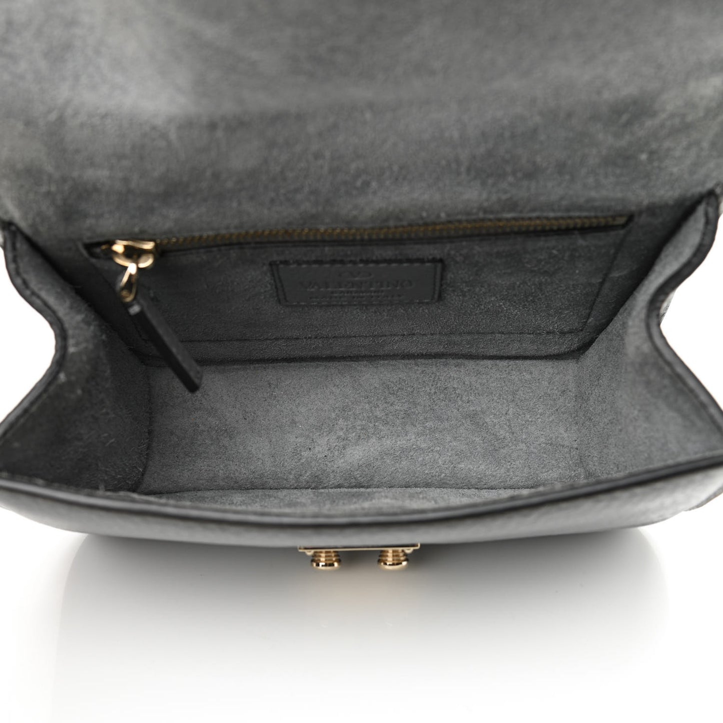 Pebbled Calfskin Small Glam Lock Rockstud Flap Gray