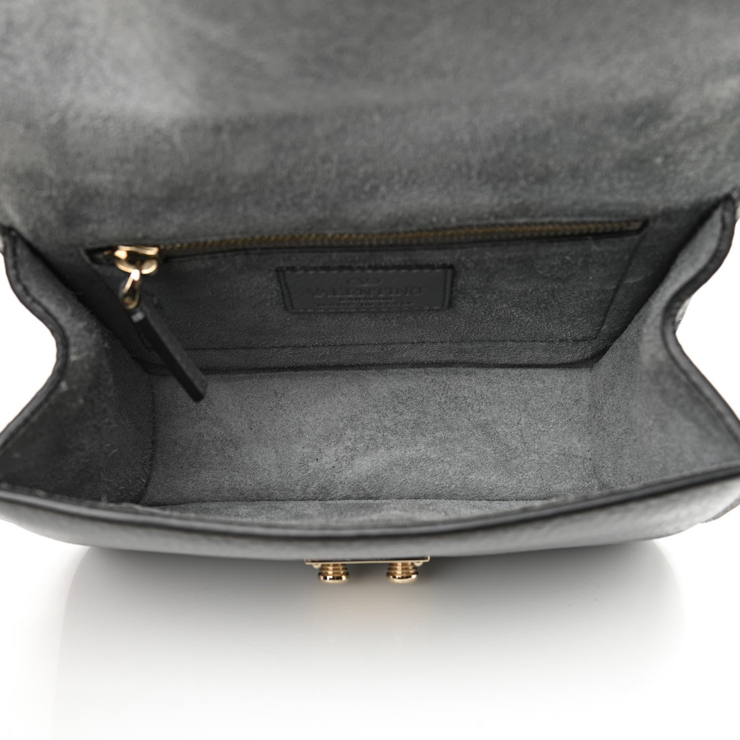 Valentino Garavani Pebbled Calfskin Small Glam Lock Rockstud Flap Gray 5 of 13