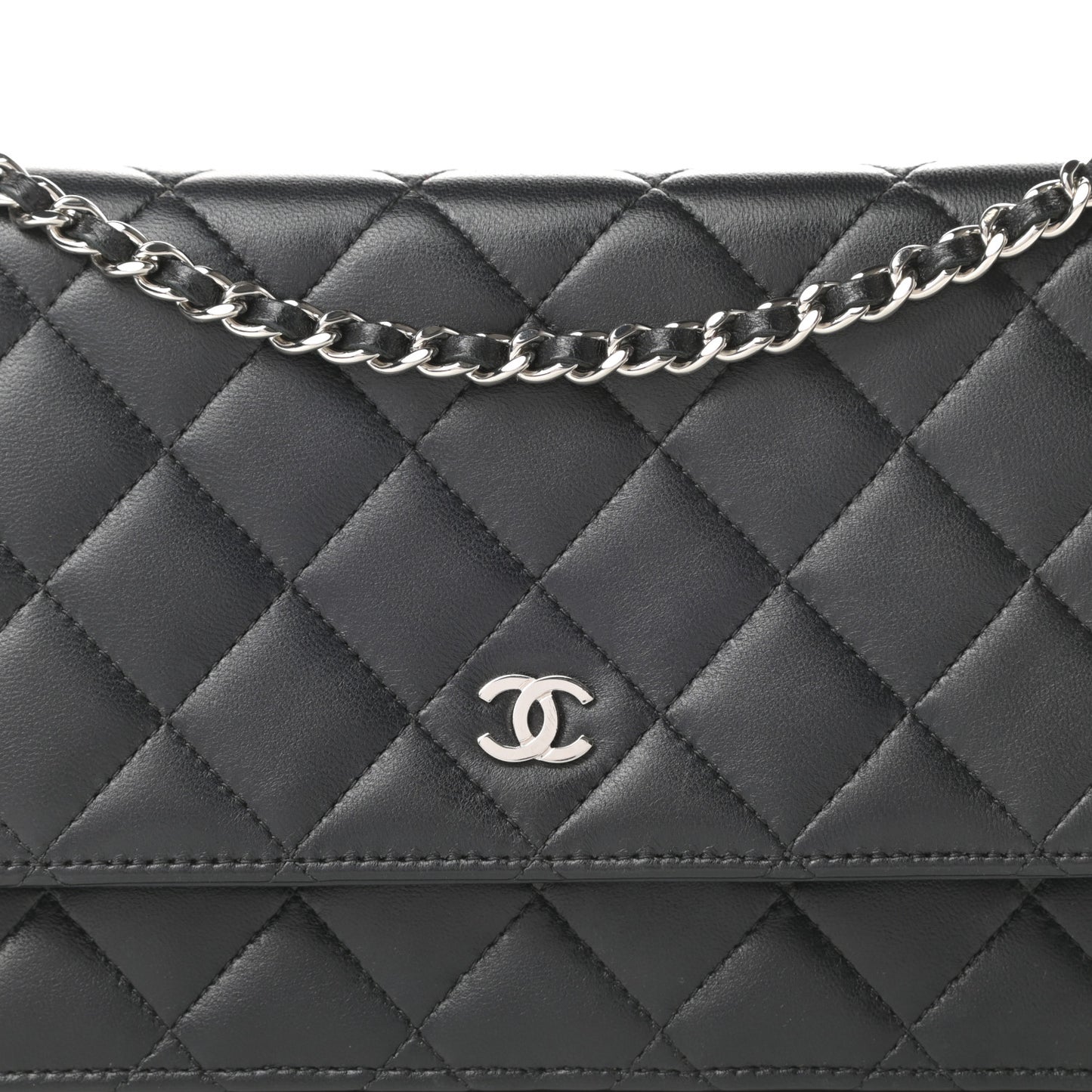 Lambskin Quilted Wallet On Chain WOC Black