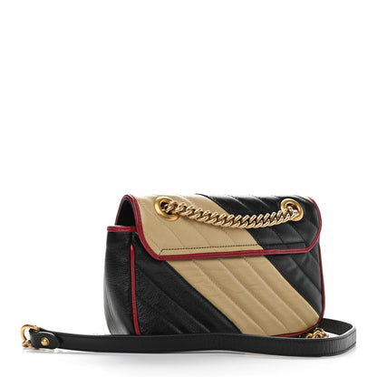 Gucci Azalea Calfskin Matelasse Diagonal Patchwork Mini Torchon GG Marmont Shoulder Bag Black Beige Romantic Cerise 3 of 10