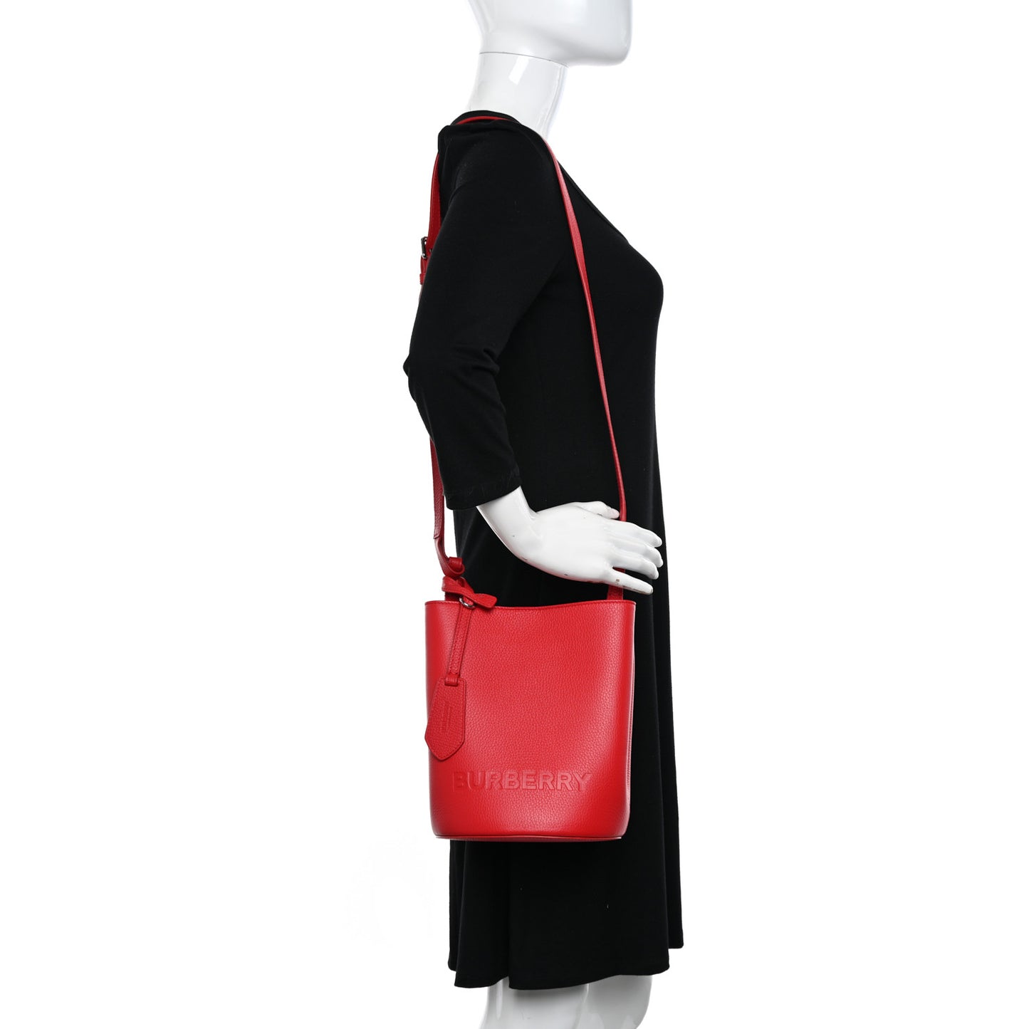 Pebbled Calfskin Logo Small Lorne Bucket Crossbody Red
