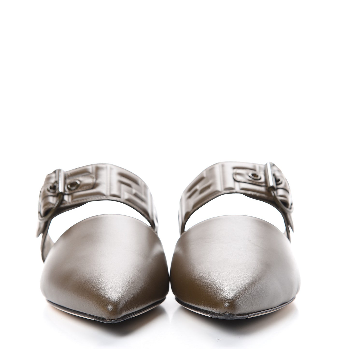 Vitello FF Embossed Buckle Flat Mules 39.5 Wood